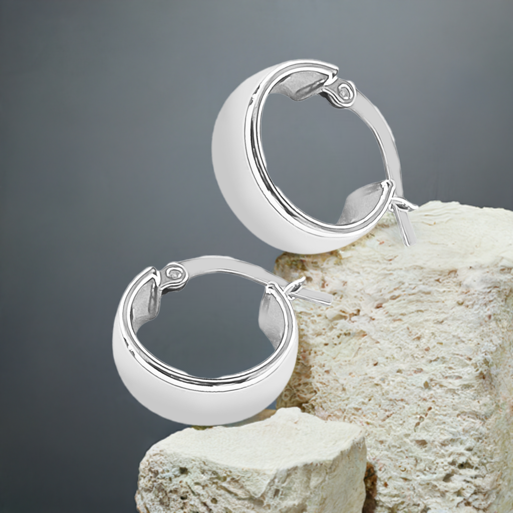 13mm Plain Dome Hoops in 9ct White Gold