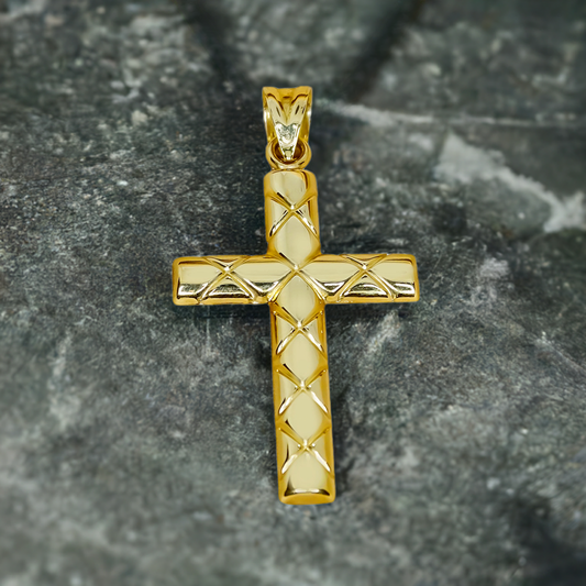 36mm Dome Cross Line Design Cross Pendant in 9ct Yellow Gold
