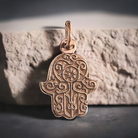 Hand of Fatima Pendant in 9ct Rose Gold on Chain