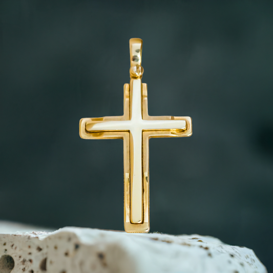 27mm Raised full Bar Cross Pendant in 9ct Yellow Gold