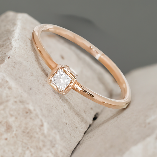 0.14ct Lab-Grown Diamond Cushion Solitaire Engagement Stack Ring in 9ct Rose Gold