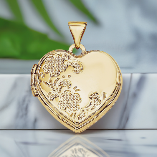 Heart Floral Pointillism Locket 9ct Yellow Gold Pendant