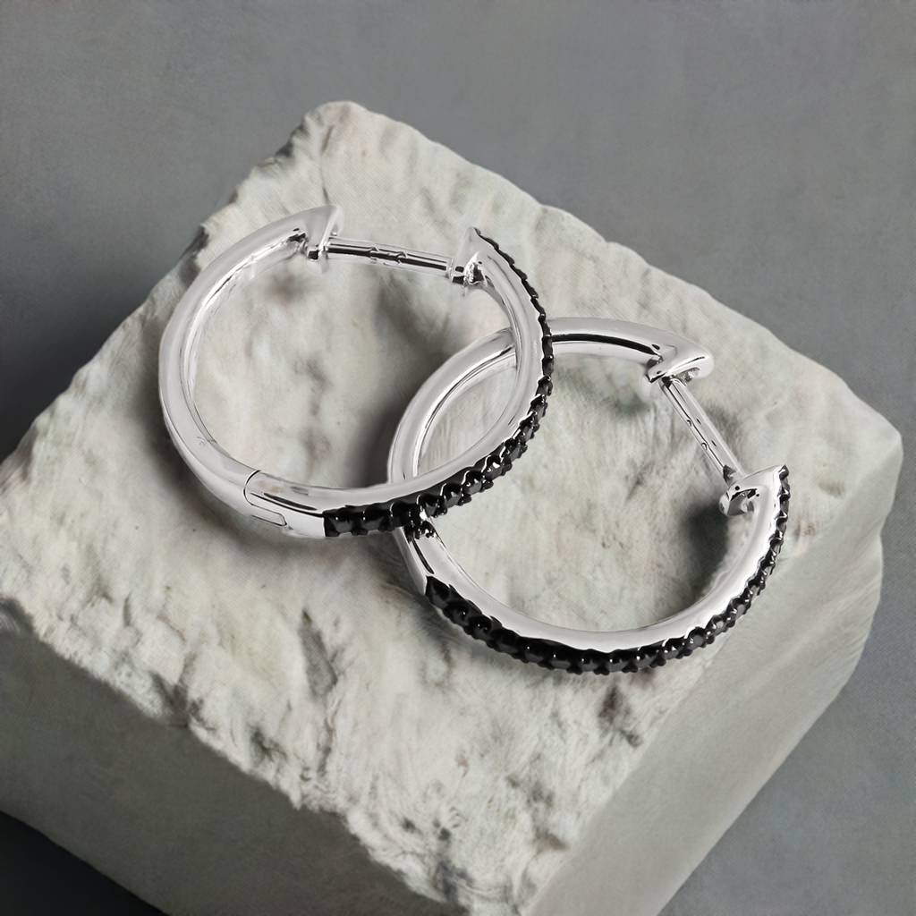 0.18ct Black Diamond Eternity Huggies in 9ct White Gold