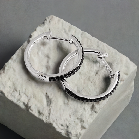 0.18ct Black Diamond Eternity Huggies in 9ct White Gold