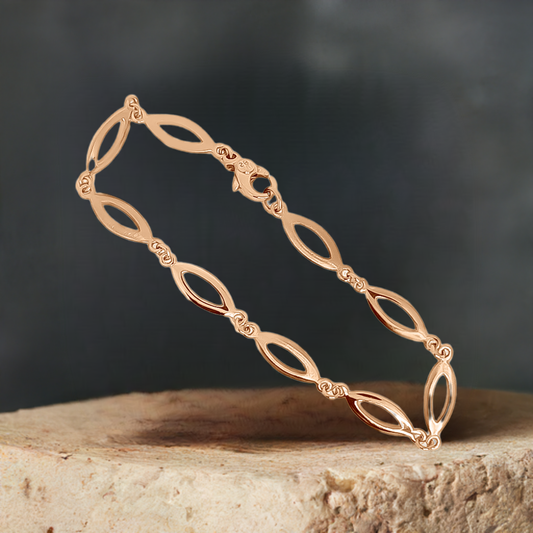 19cm Petite Marquise Link Polished and Matte Bracelet in 9ct Gold
