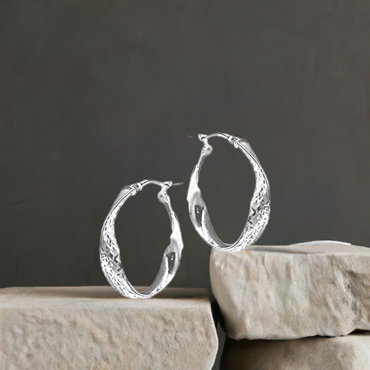21mm Patterned Hoops in 9ct White Gold