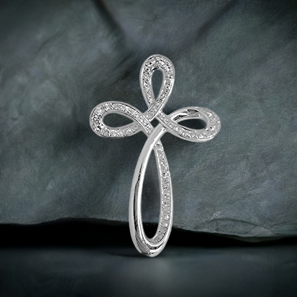 0.44ct Diamond Rounded Curve Pendant in 9ct White Gold on Chain