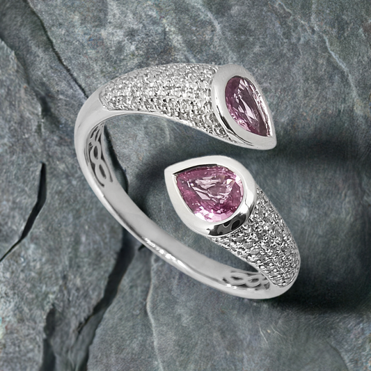 0.35ct Pink Sapphire Pear Duet Design Ring in 9ct White Gold