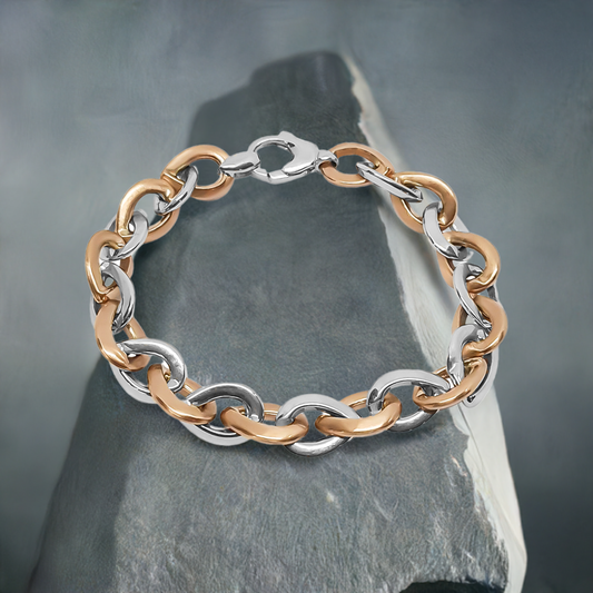 20cm Teardrop Link Bracelet in 9ct Rose and White Gold
