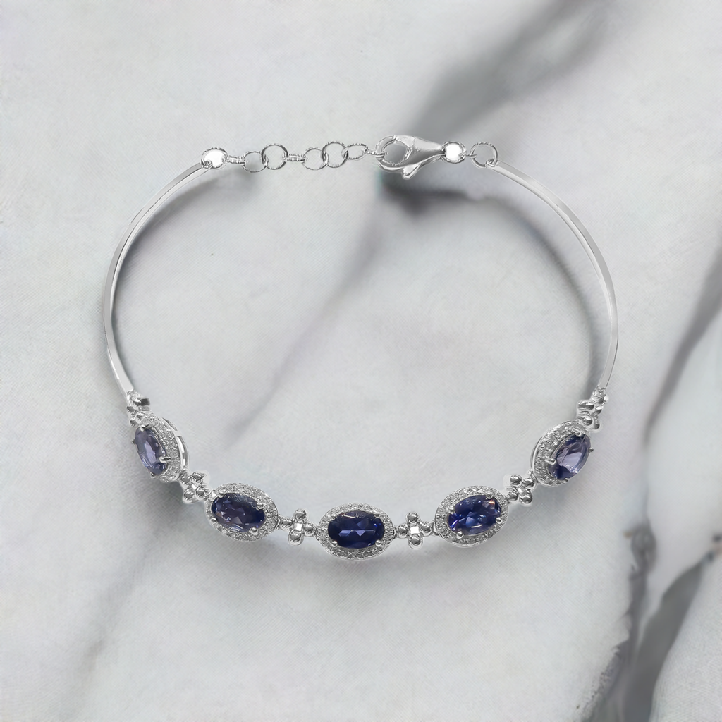 2.50ct Sapphire in Oval Cut with Diamond Halo Bracelet set in a 9ct White Gold Bracelet