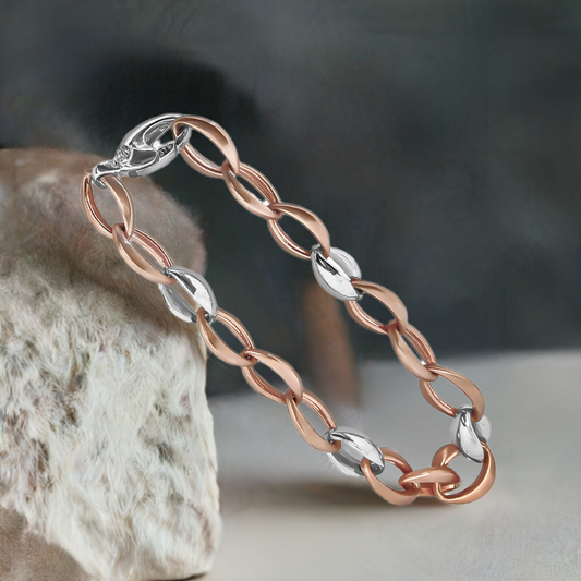 20cm Marquise Link Bracelet in 9ct Rose and White Gold