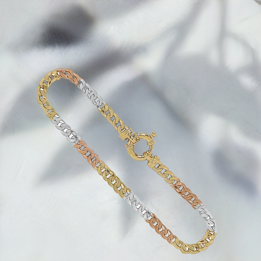 19.5cm Petite Curb Link Bracelet in 9ct Tri Gold