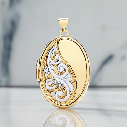 Oval Ivy Pointillism Locket 9ct Yellow Gold Pendant