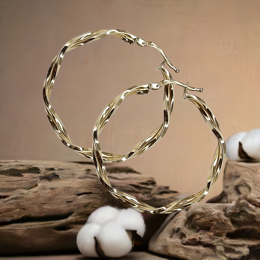 36mm Double Layer Twist Spiral Hoops in 9ct Yellow Gold