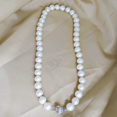 Natural Freshwater Light Pearl Necklace with Sterling Silver Ball Clasp