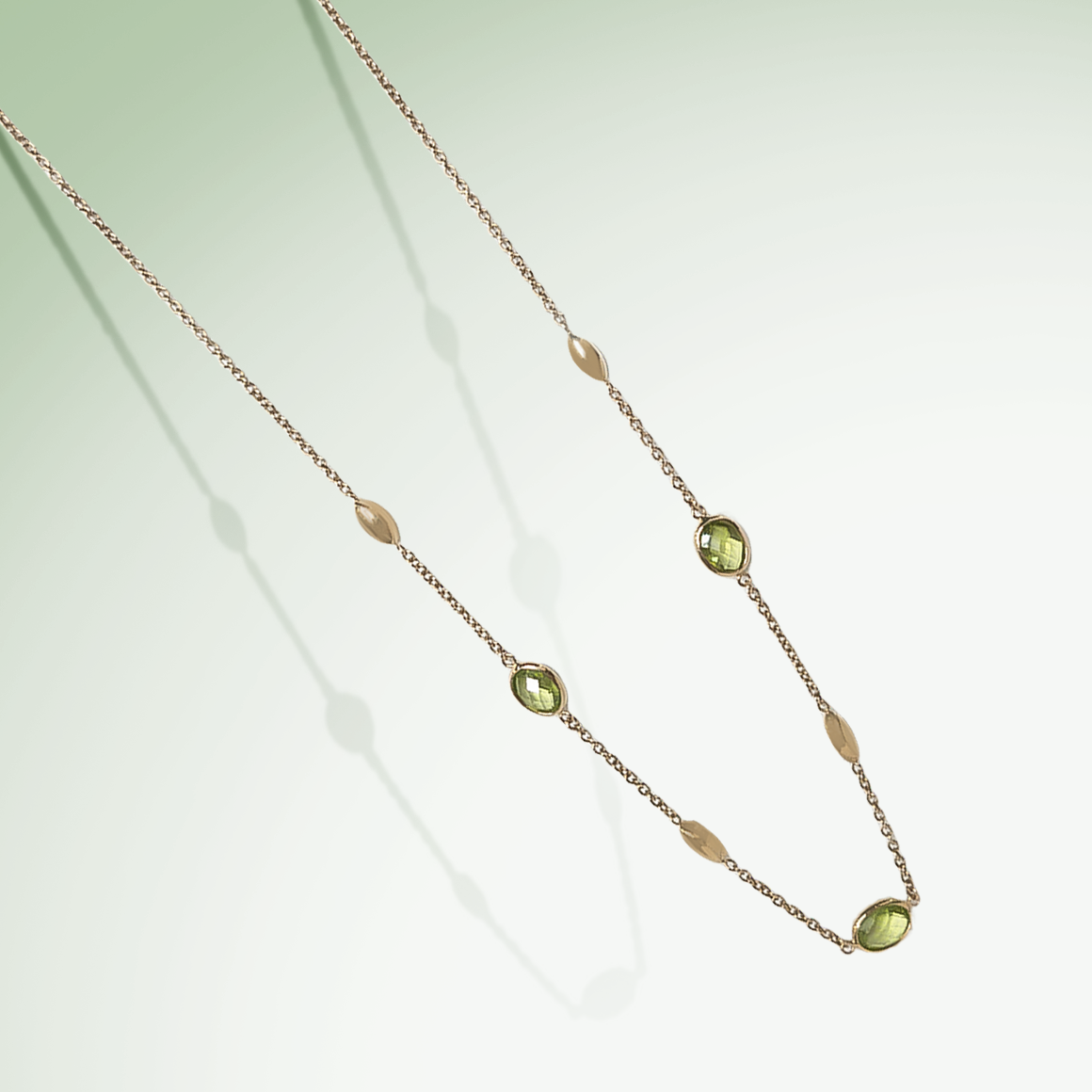 Oval Peridot drop Necklace in 9ct Yellow Gold