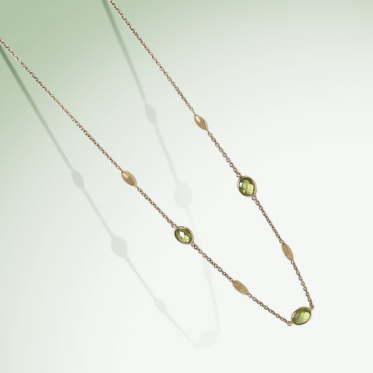 Oval Peridot drop Necklace in 9ct Yellow Gold