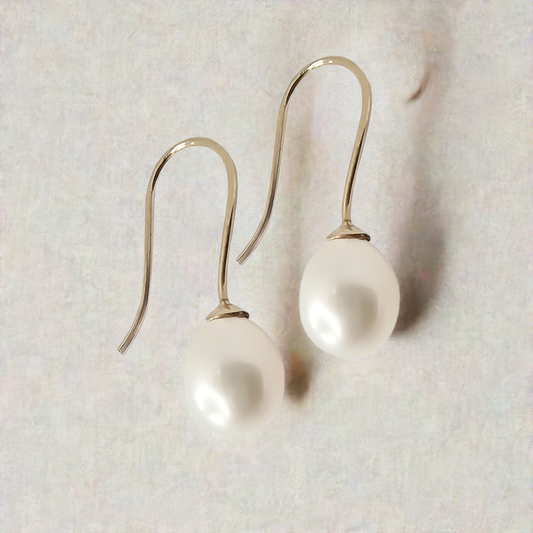 8mm Fresh Water Pearl Sheppards  Hook Earring Studs in 9ct Yellow Gold
