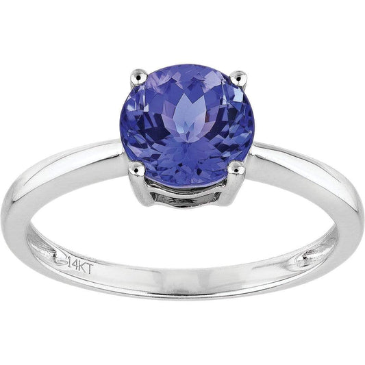 1.56ct Tanzanite Brilliant cut solitaire Ring in 14ct White Gold