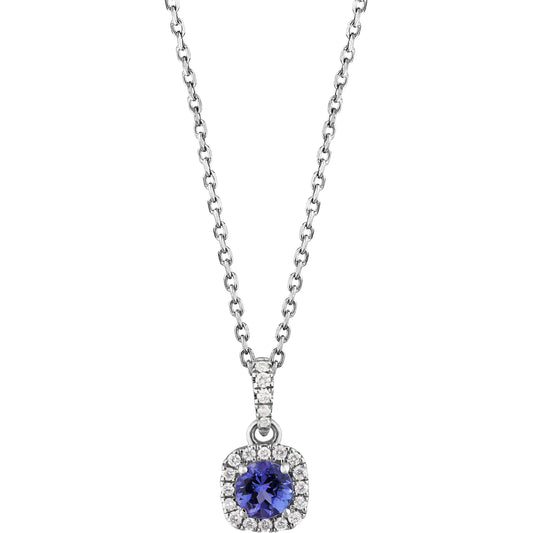 0.30ct Tanzanite with Diamond Halo Pendant in 14ct White gold