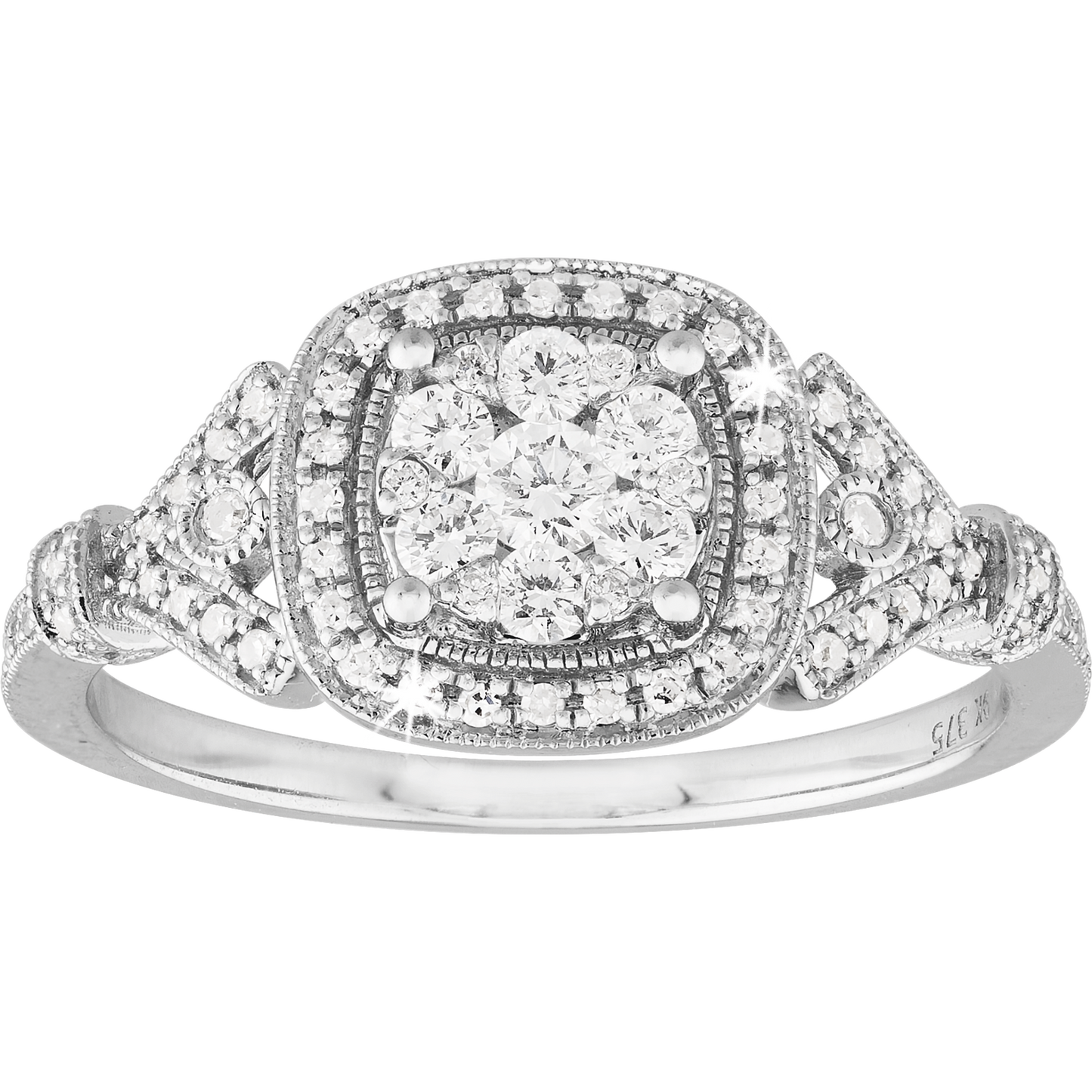 0.38ct Diamond Cluster Royal Set Wedding Ring in 9ct White Gold