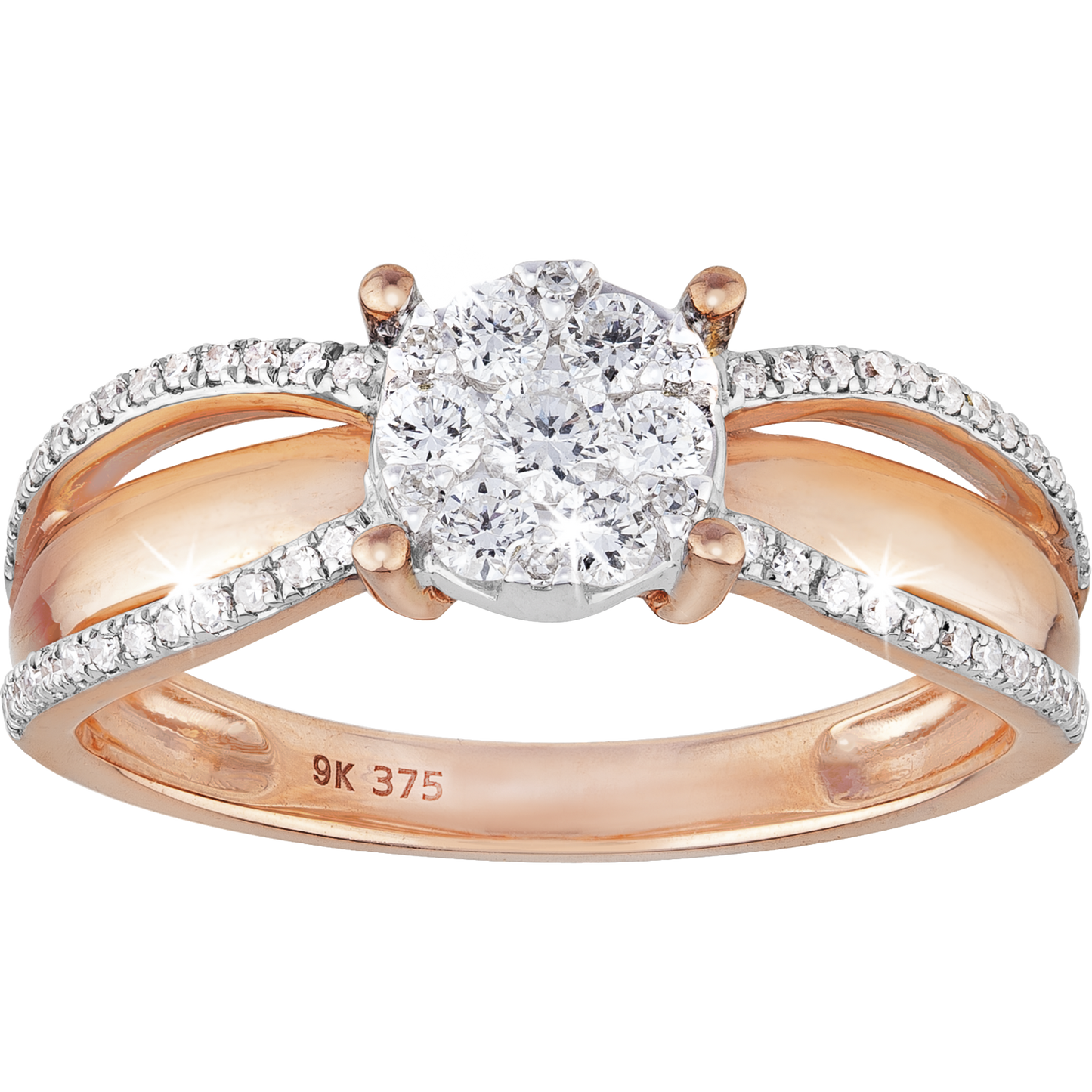 0.38ct Diamond Cluster Open Shank Ring in 9ct Rose Gold
