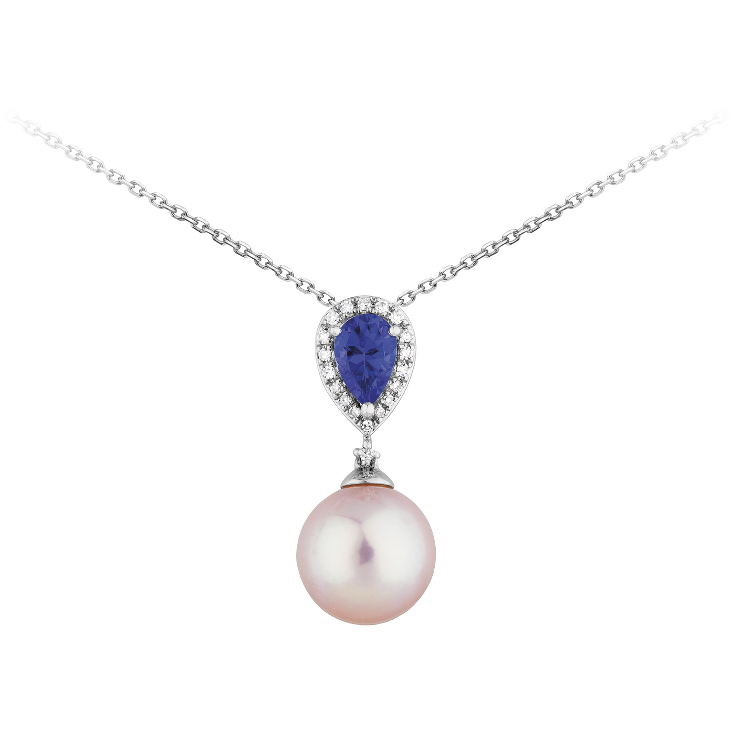 0.35ct Tanzanite and Diamond Pearl drop Pendant in 9ct White Gold
