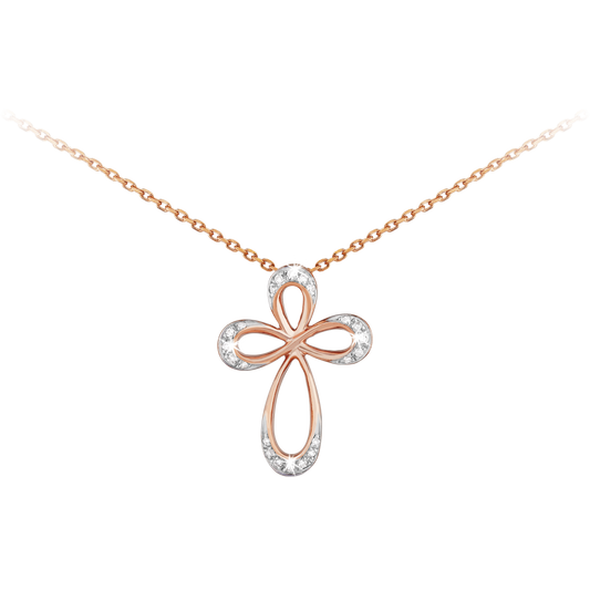 0.05ct Diamond Rounded Deco Cross Necklace in 9ct Rose Gold