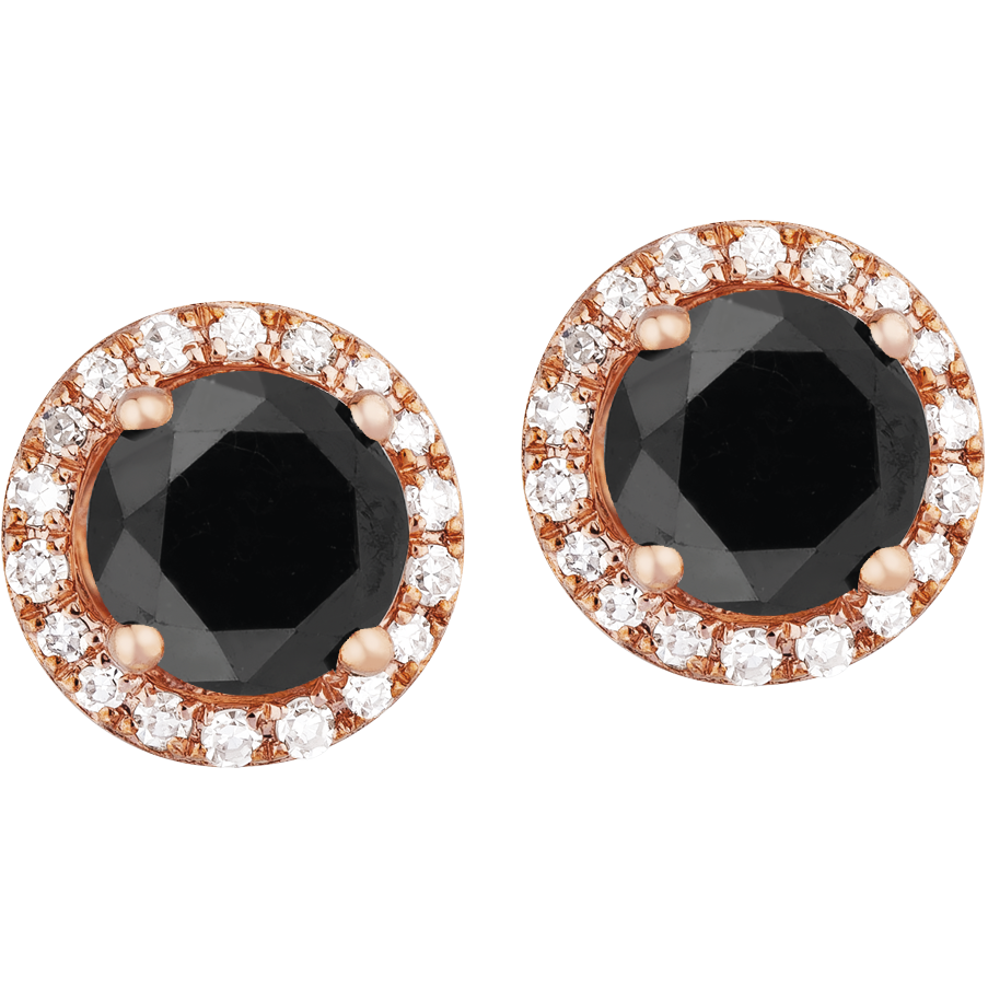 Perfect Pair Black Diamond Halo Studs in 9ct Rose Gold