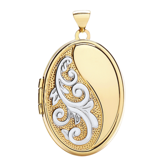 Oval Ivy Pointillism Locket 9ct Yellow Gold Pendant