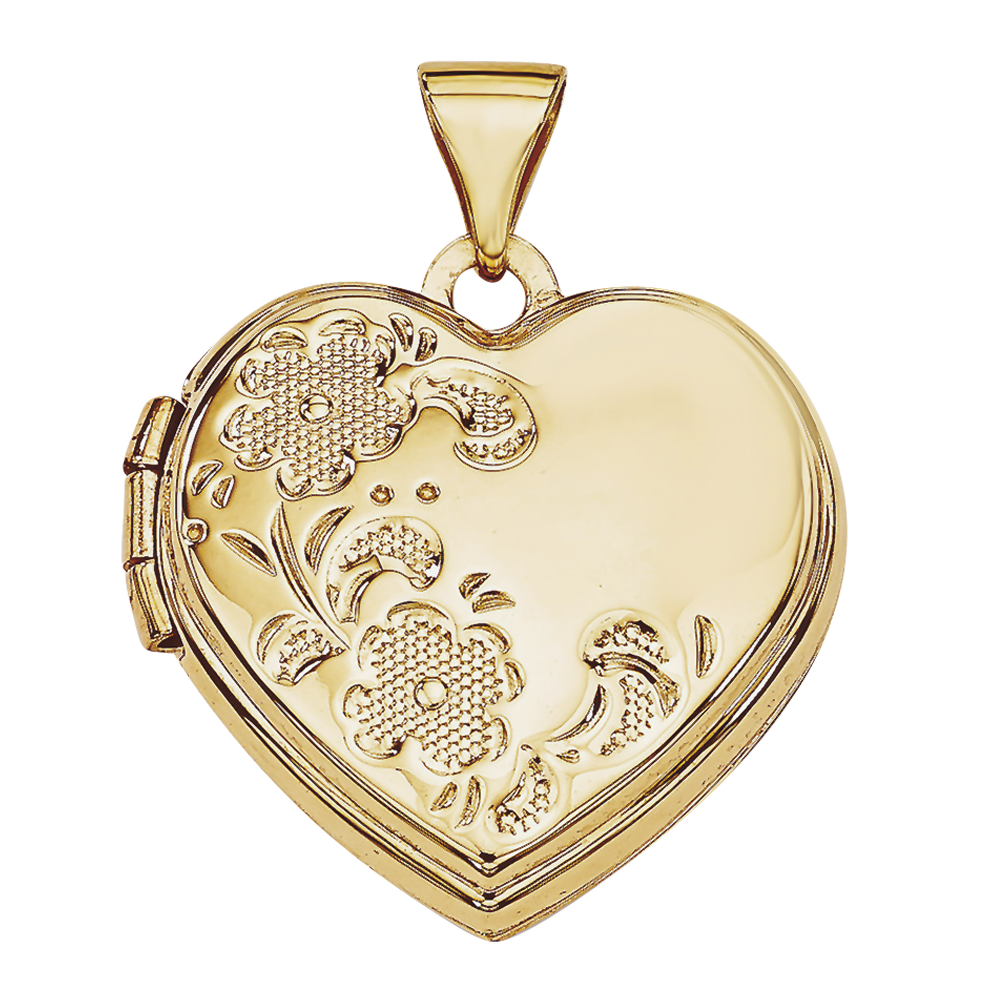 Heart Floral Pointillism Locket 9ct Yellow Gold Pendant