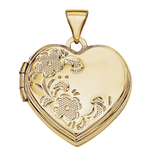 Heart Floral Pointillism Locket 9ct Yellow Gold Pendant