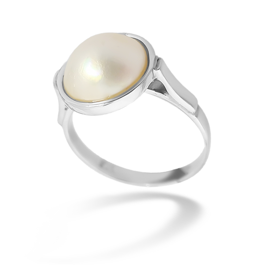 Unique Tower Support Single Mabe pearl ring in 925 Sterling Silver