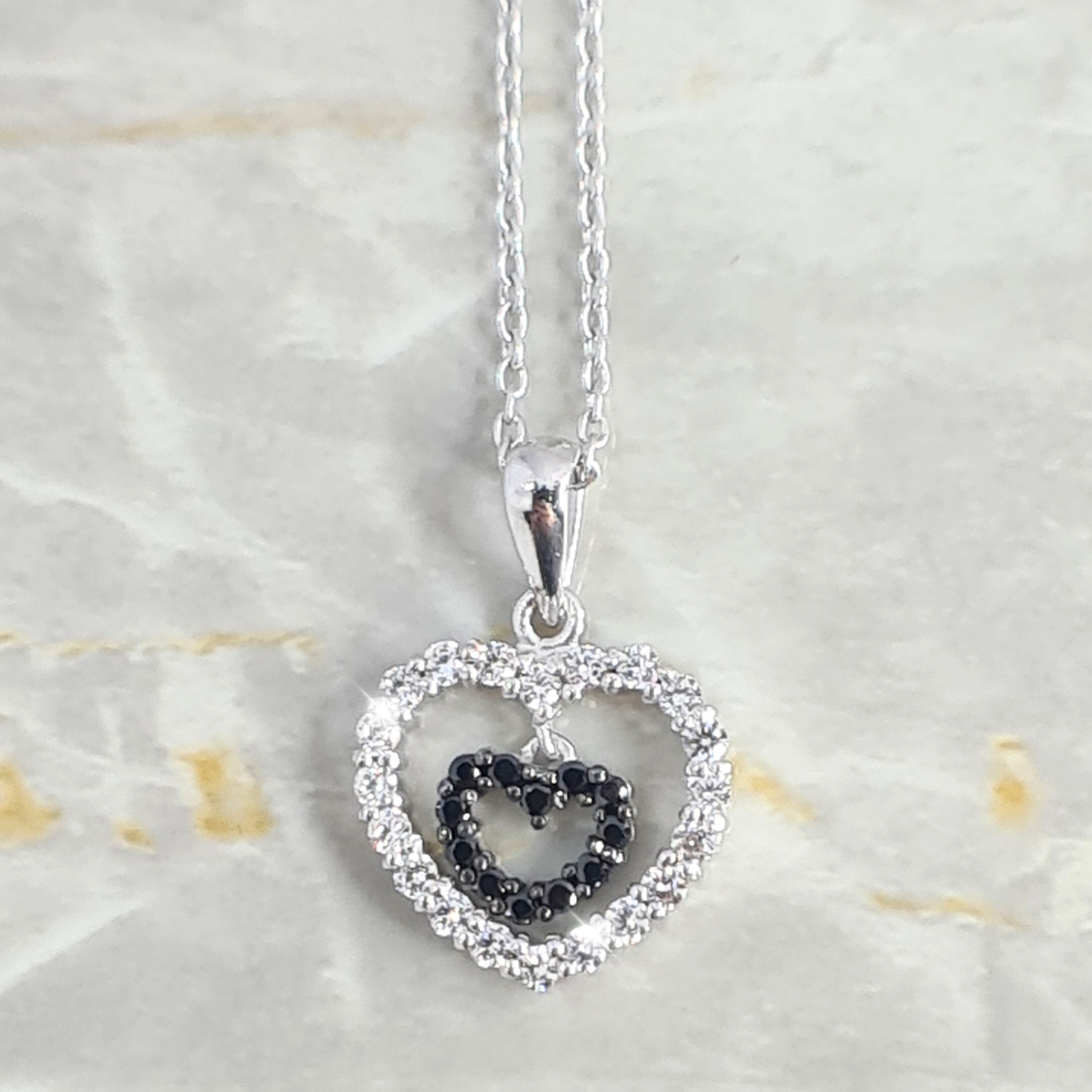 Drop Heart in Heart Necklace in Sterling Silver