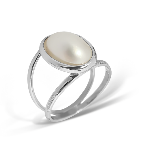 Oval Mabe pearl set in a bezel ring in 925 Sterling Silver