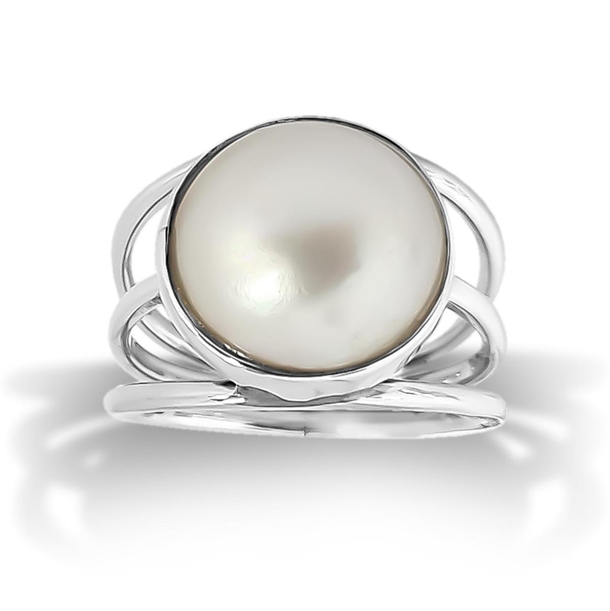 Double Tube Set Rings Single Mabe pearl split shank setting thick tube set ring in 925 Sterl ...