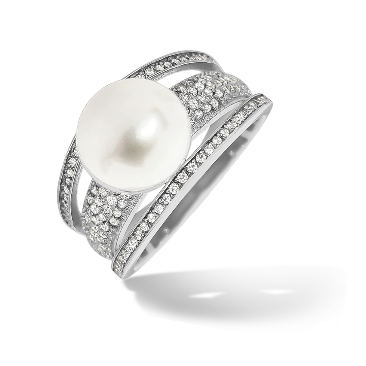 Pearl set in a split shank band Ring in 925 Sterling Silver