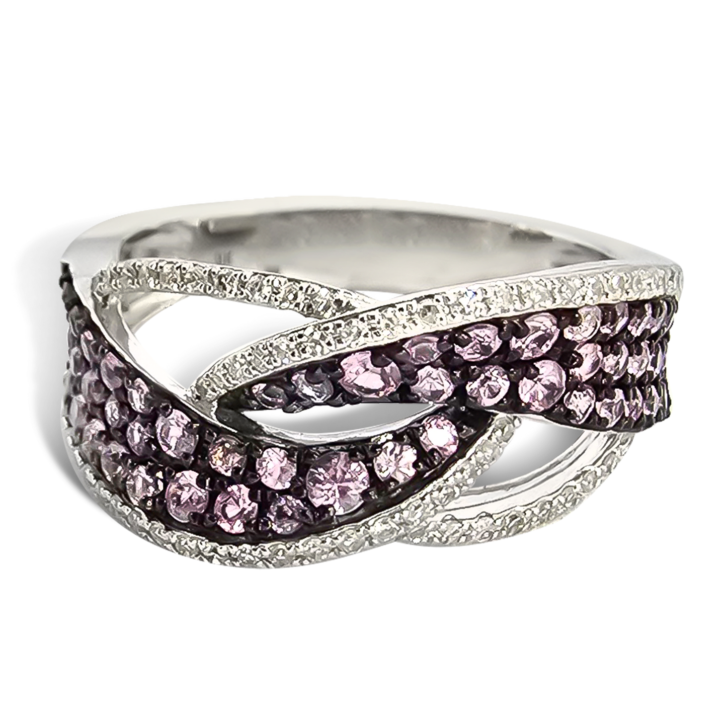 Pink Sapphire Eternity Crossover Design Ring in 9ct White Gold