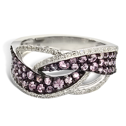 Pink Sapphire Eternity Crossover Design Ring in 9ct White Gold