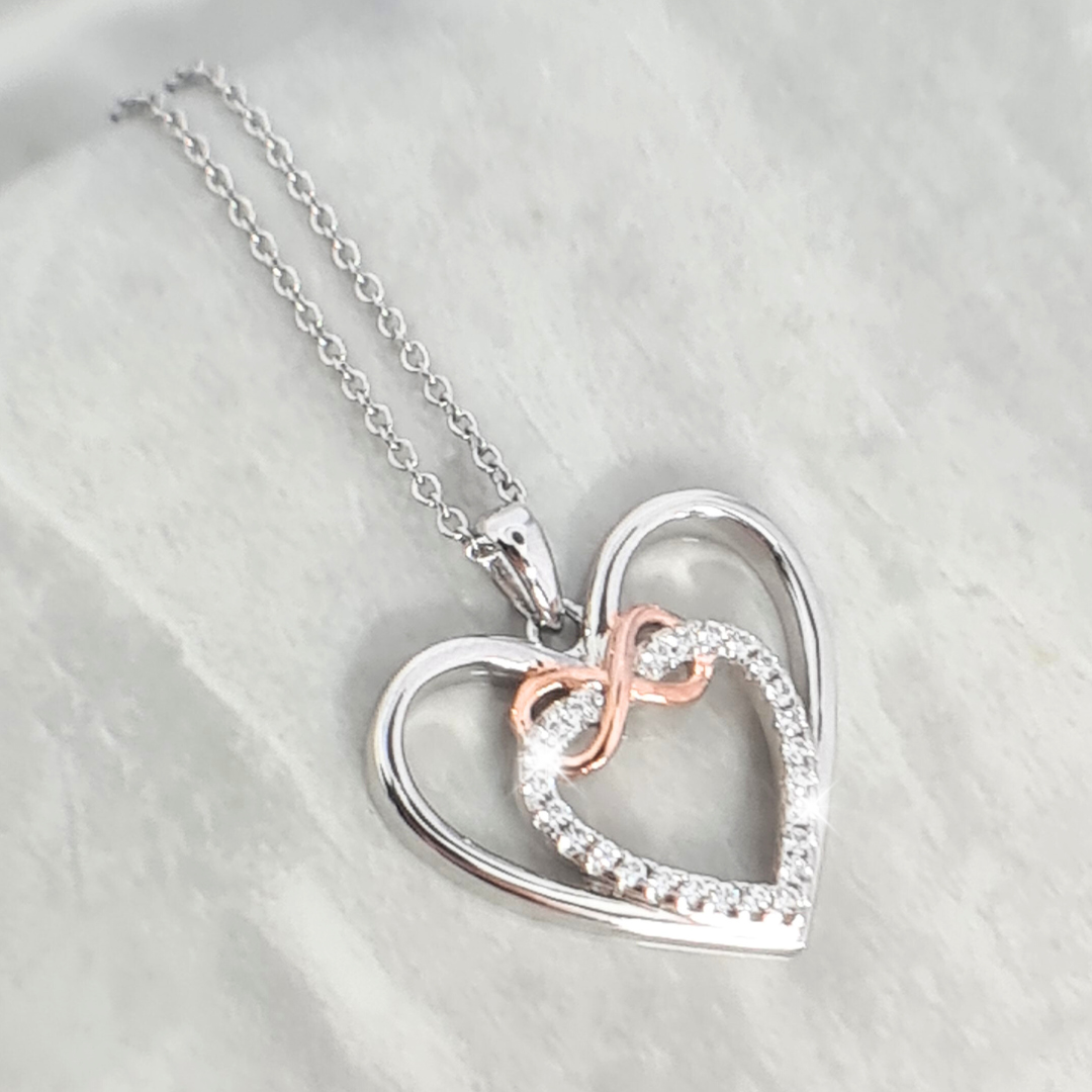 Infinite Double Heart Necklace in Sterling Silver