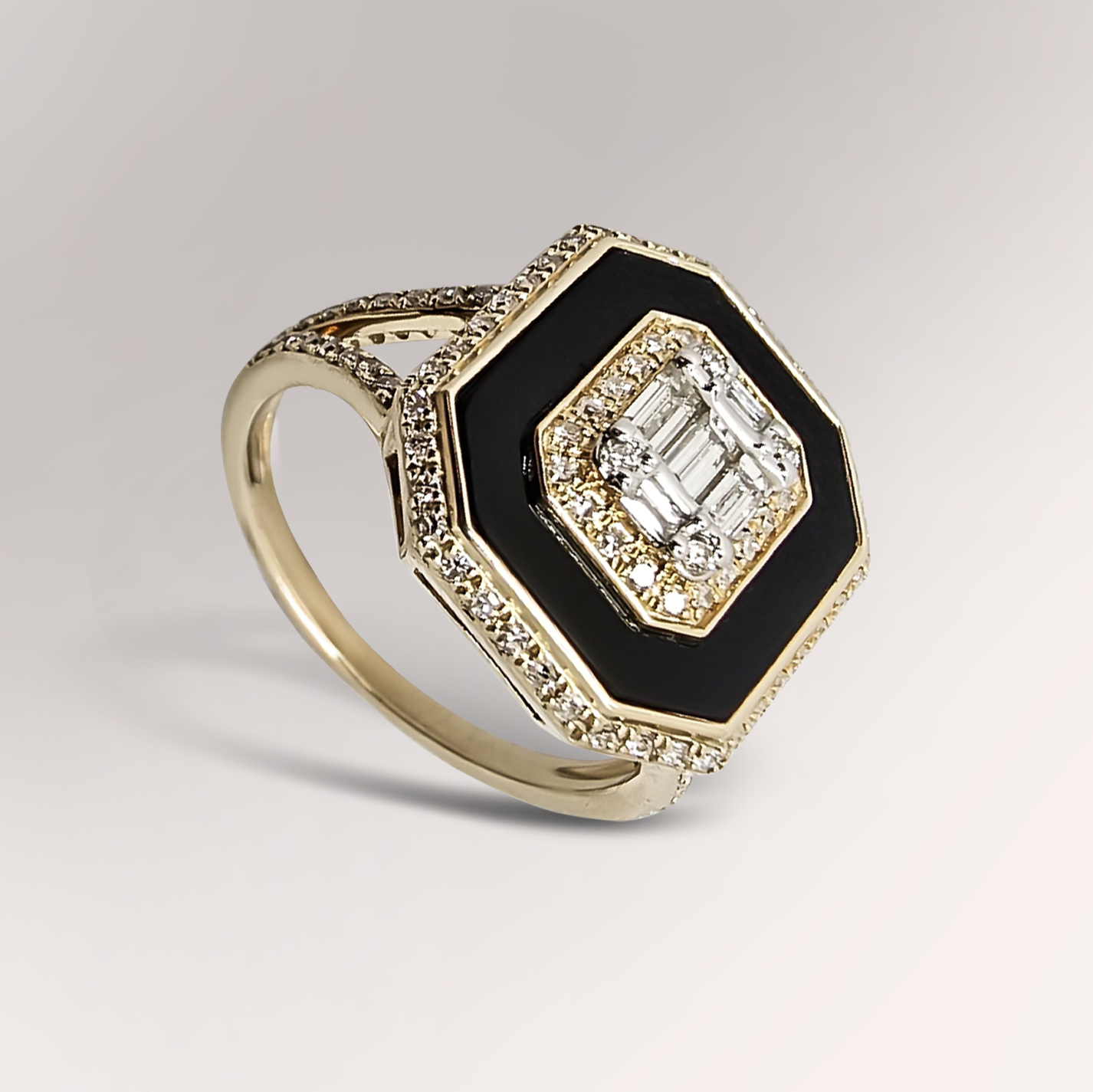 Halo Black Diamond Ring in 9ct Yellow Gold