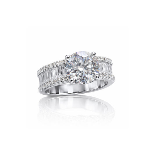 Round Brilliant Lab-Grown Solitaire with a Baguette Diamond Band 9ct White Gold Ring (Copy)
