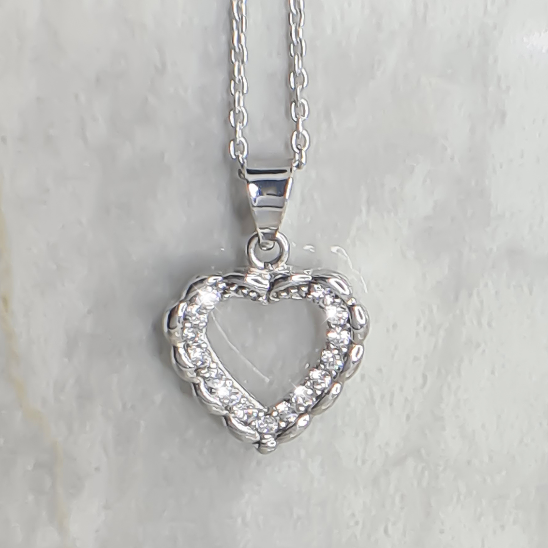Folded Heart designed with Cubics Pendant in 9ct White Gold