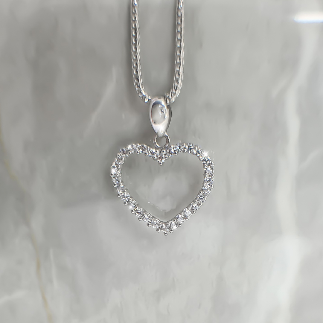 Halo Heart with Cubics Pendant in 9ct White Gold