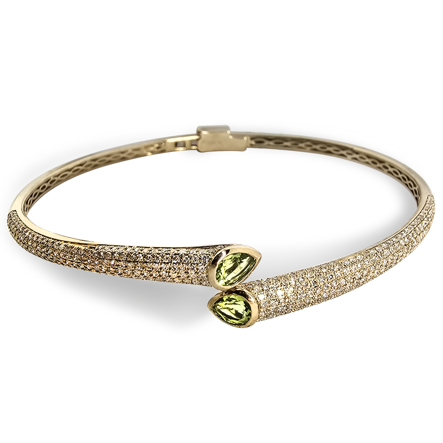 0.70ct Peridot Pear Duet Design Bangle in 9ct Yellow Gold