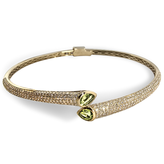 0.70ct Peridot Pear Duet Design Bangle in 9ct Yellow Gold