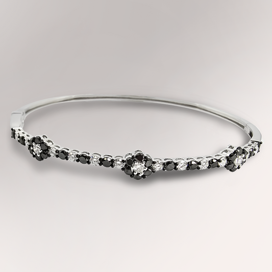 0.60ct Black Diamond Floral Designer Bangle in 9ct White Gold