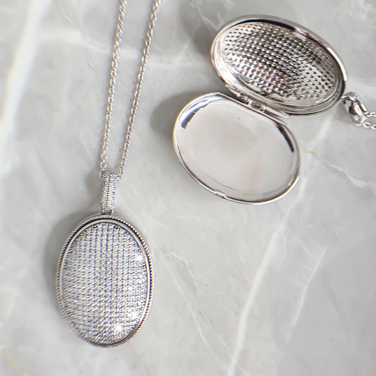 Cubic Filled Locket Necklace in Sterling Silver