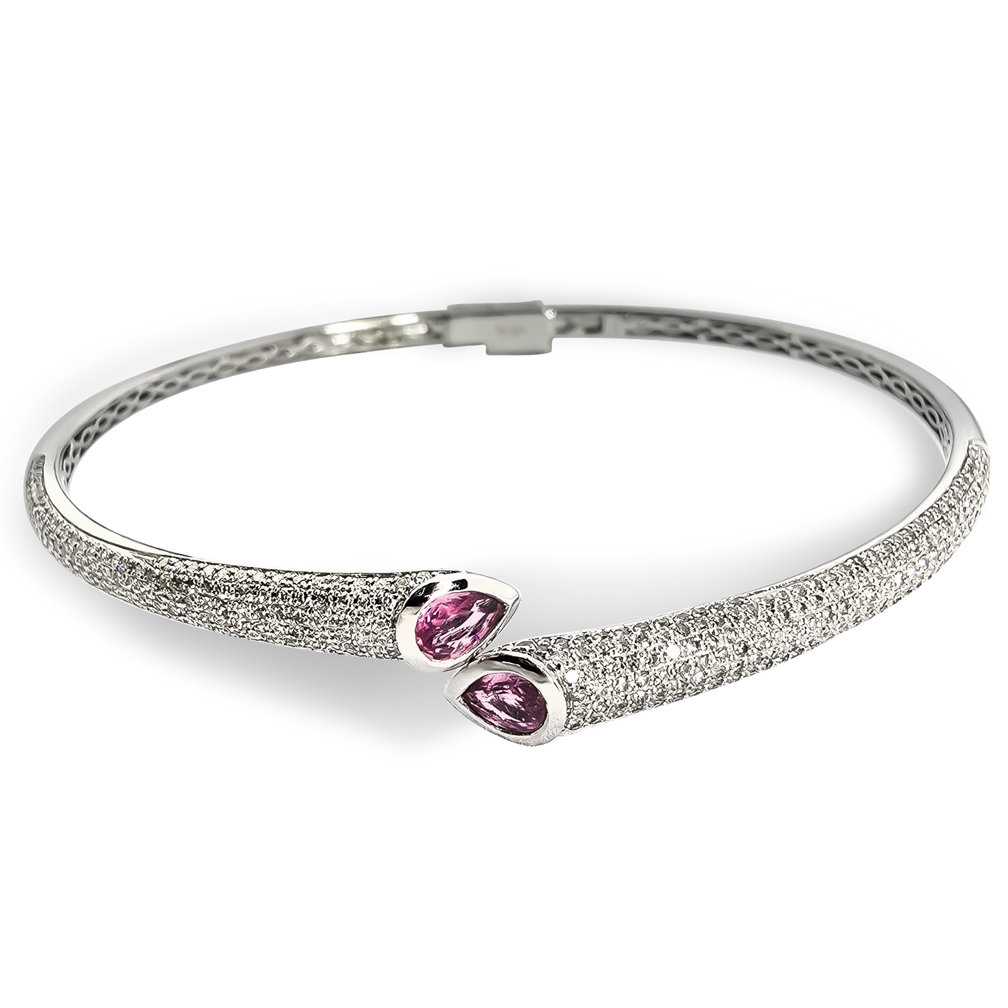 0.70ct Pink Sapphire Pear Duet Design Bangle in 9ct White Gold