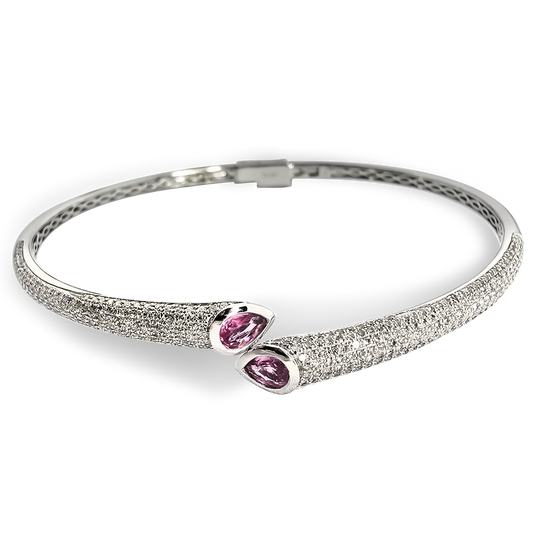 0.70ct Pink Sapphire Pear Duet Design Bangle in 9ct White Gold